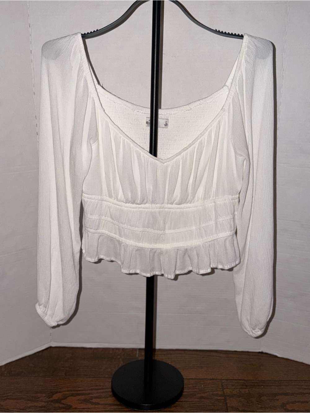 Hollister White Ruffle Peplum Long-Sleeve Crop Top